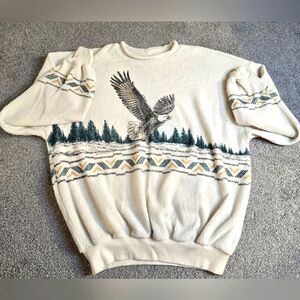 AMAZING 80 Vintage Fleece/Terry Eagle Aztec Geo Pattern Eclectic Grandpa Costal